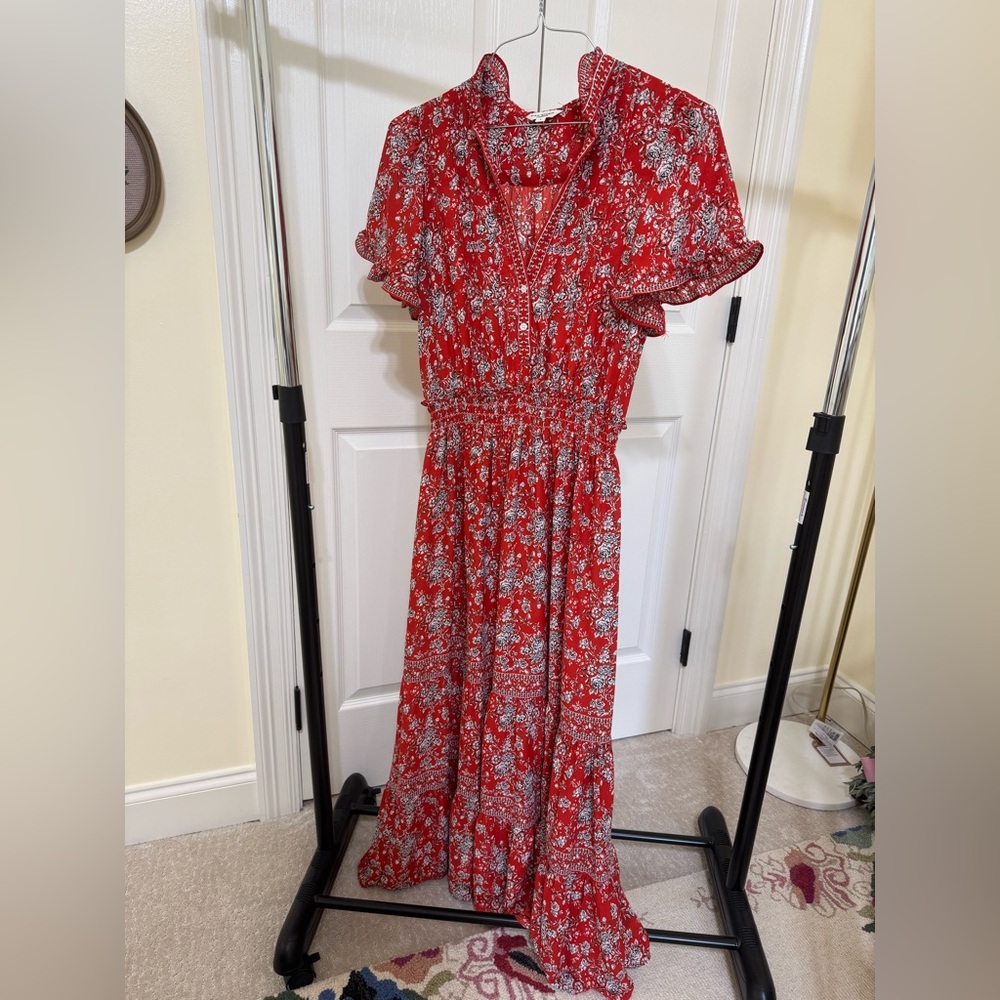 Max Studio Red Floral Tiered Maxi Dress